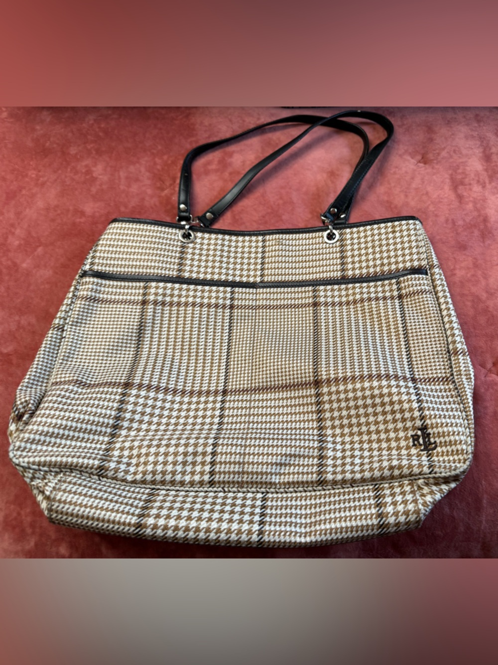 Ralph Lauren Tan Interior Leather-Trim Bag